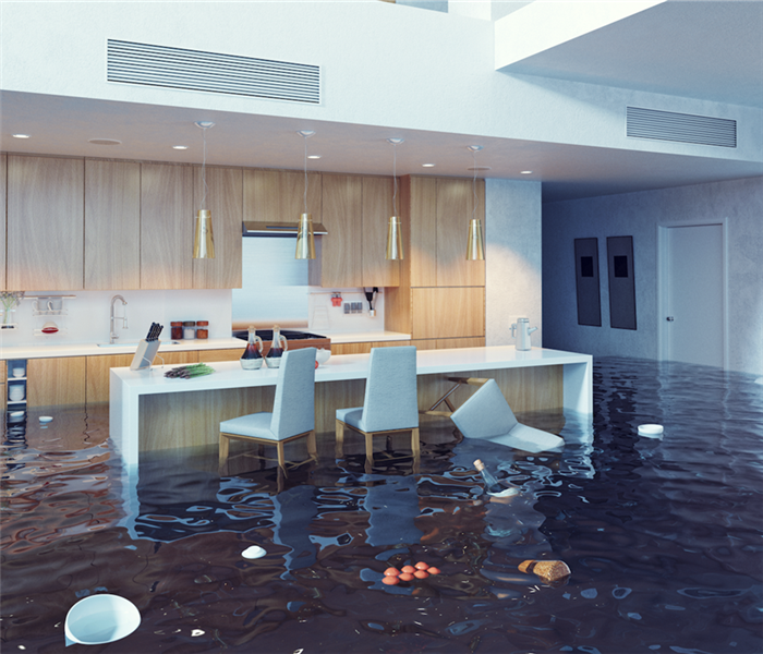 flooded kitchen area
